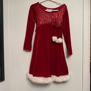 Bonnie Jean Red Sequin Dress with White Trim